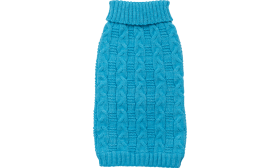 Zateplený Bavlnený Sveter pre Psy Modrý teplý bavlnený sveter pre psa s pleteným vzorom, extra ochrana, vysoko kvalitný bavlnený materiál.