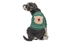 Vianočný Kabát s Gombíkmi pre Psy Zelený zapínací vianočný flanelový kabát s dizajnom soba, prateľný, udrží vášho psa v teple a pohodlí.