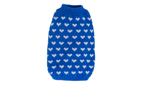 Sveter s potlačou srdca pre psy a mačky Pes v modrom svetri s bielymi srdcovými vzormi, ľahký a pohodlný na nosenie pre psa.