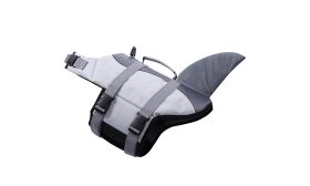 Štýlová Plávacia Vesta pre Psa - žralok Plávajúca psia vesta so žraločím motívom, bezpečné popruhy, nastaviteľný dizajn, pre rôzne typy psov.