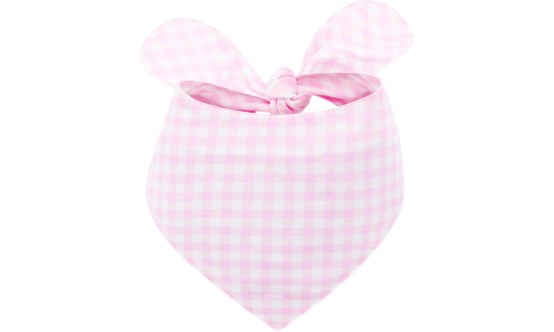 Růžová a bílá kostkovaná psí bandana s uzlem, snadno se pere, vyrobeno z 100% bavlněné lehké tkaniny.