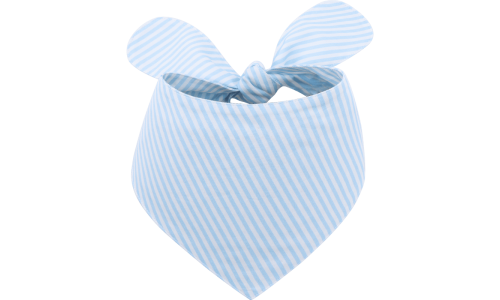 Světle modrá a bílá pruhovaná psí bandana s uzlem, snadno se pere, vyrobeno z 100% bavlněné lehké tkaniny.