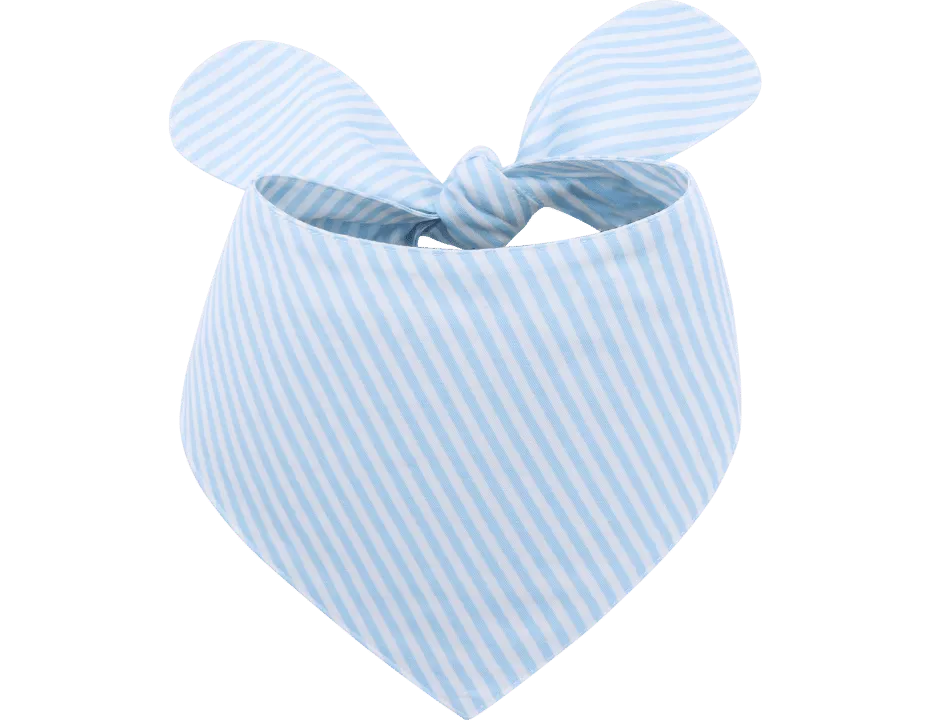 Personalizovaná štýlová šatka pre Psa s Vyšitým Menom Světle modrá a bílá pruhovaná personalizovaná psí bandana s uzlem, přizpůsobitelné výšivkou jména.