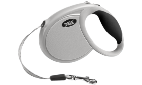 Samonavíjacie vodítka pre psa Sivé samonavíjacie vodítko s ergonomickou čiernou rukoväťou, mäkký úchop, kovová spona na bezpečné upevnenie.