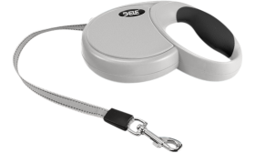 Samonavíjacie vodítka pre psa Sivé samonavíjacie vodítko s ergonomickou čiernou rukoväťou, mäkký a pohodlný úchop.