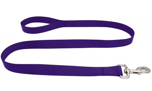 Fialové nylonové vodítko pre psa, 120 cm, ľahko umývateľné, odolné, bezpečné, s pevnou striebornou karabínou.